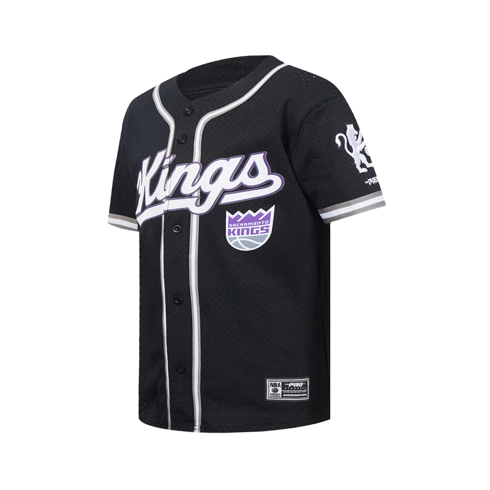 NBA SACRAMENTO KINGS CLASSIC BIG BOY'S MESH BUTTON DOWN SHIRT (BLACK/GRAY)