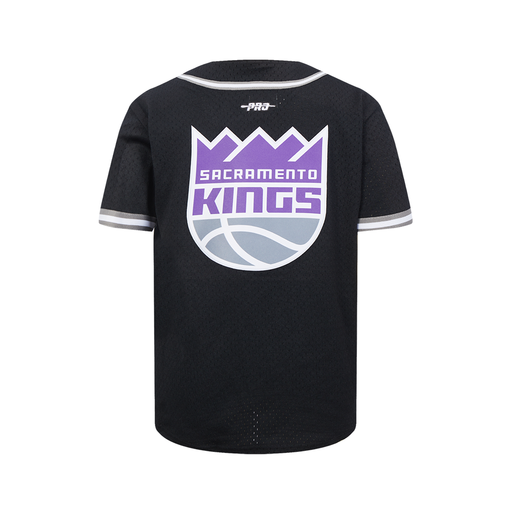 NBA SACRAMENTO KINGS CLASSIC BIG BOY'S MESH BUTTON DOWN SHIRT (BLACK/GRAY)