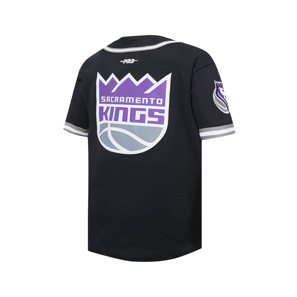 NBA SACRAMENTO KINGS CLASSIC BIG BOY'S MESH BUTTON DOWN SHIRT (BLACK/GRAY)