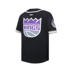 NBA SACRAMENTO KINGS CLASSIC BIG BOY'S MESH BUTTON DOWN SHIRT (BLACK/GRAY)