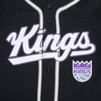 NBA SACRAMENTO KINGS CLASSIC BIG BOY'S MESH BUTTON DOWN SHIRT (BLACK/GRAY)