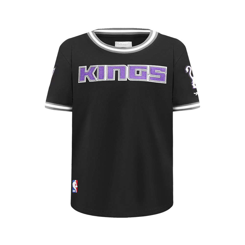 NBA SACRAMENTO KINGS CLASSIC BIG BOY'S SHORT SLEEVE STRIPED RIB TEE (BLACK/GRAY)