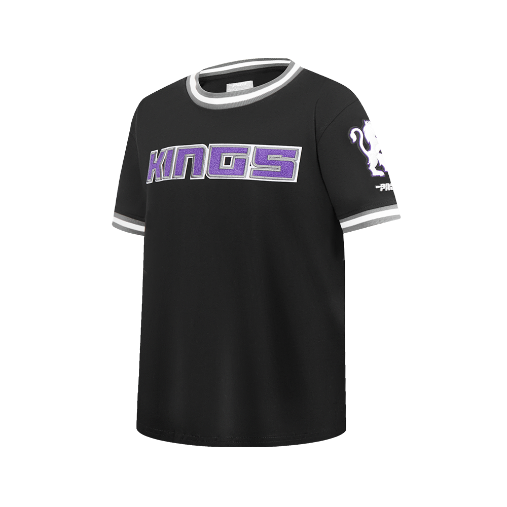 NBA SACRAMENTO KINGS CLASSIC BIG BOY'S SHORT SLEEVE STRIPED RIB TEE (BLACK/GRAY)