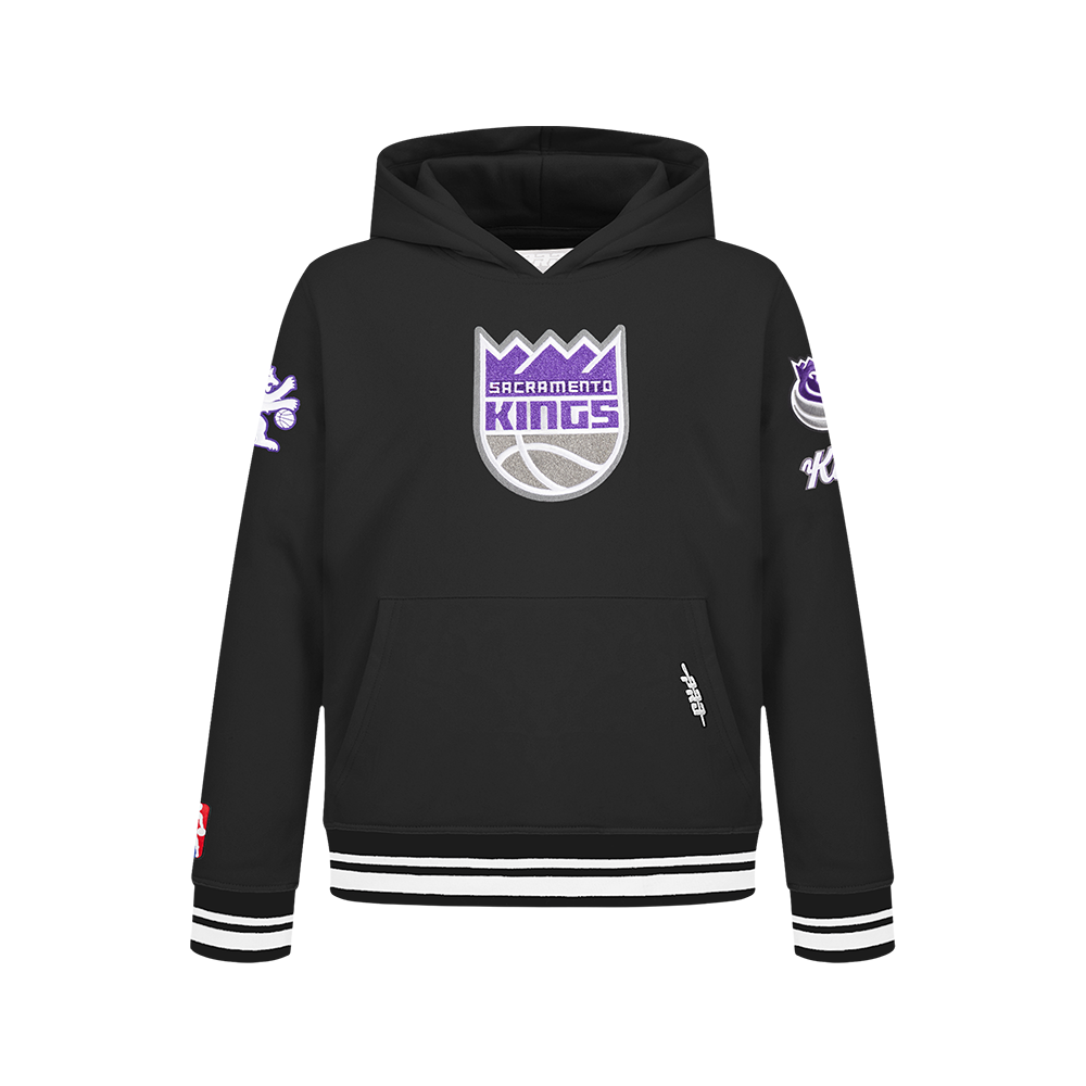 NBA SACRAMENTO KINGS RETRO CLASSIC BIG BOY'S RIB FLEECE PULLOVER HOODIE (BLACK)