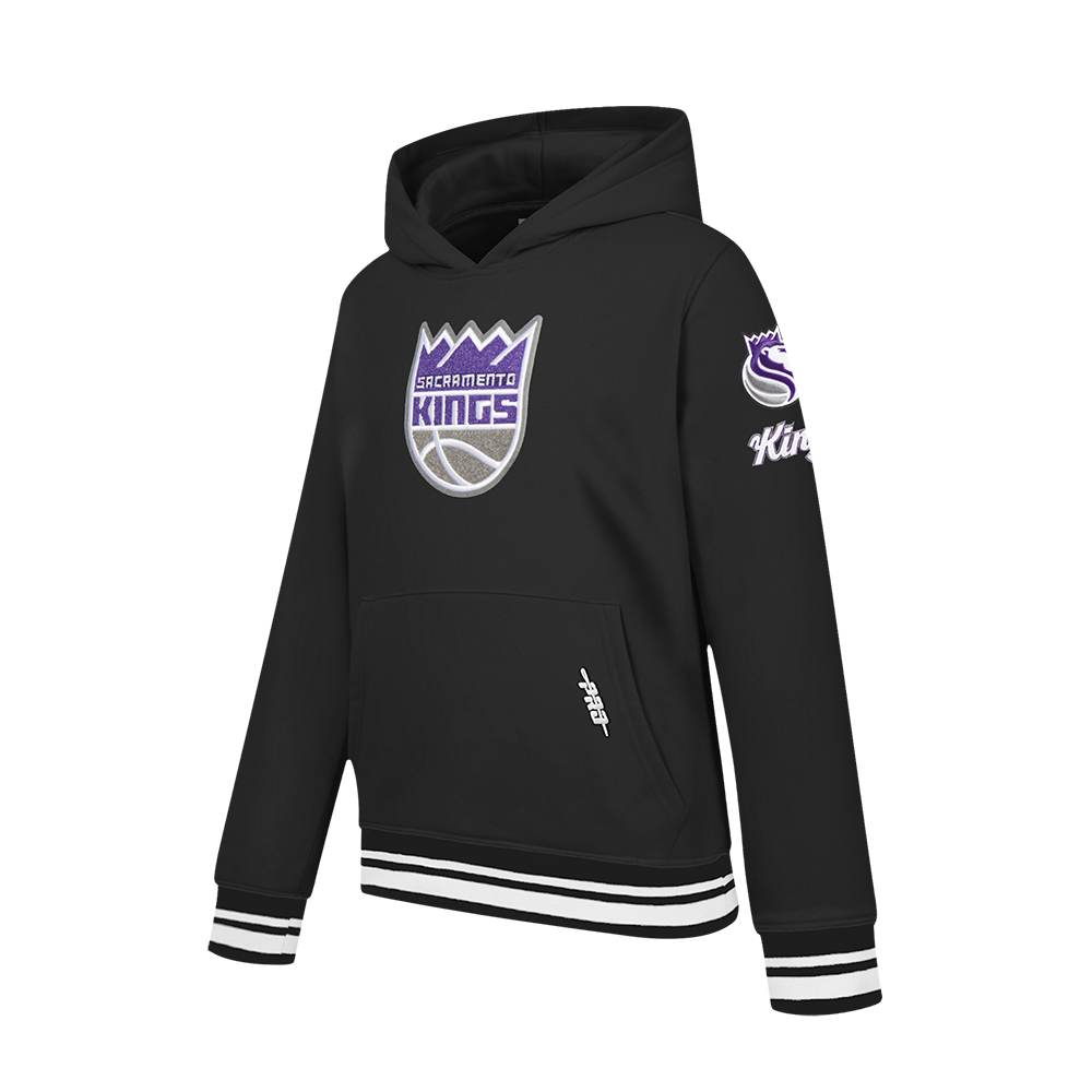NBA SACRAMENTO KINGS RETRO CLASSIC BIG BOY'S RIB FLEECE PULLOVER HOODIE (BLACK)
