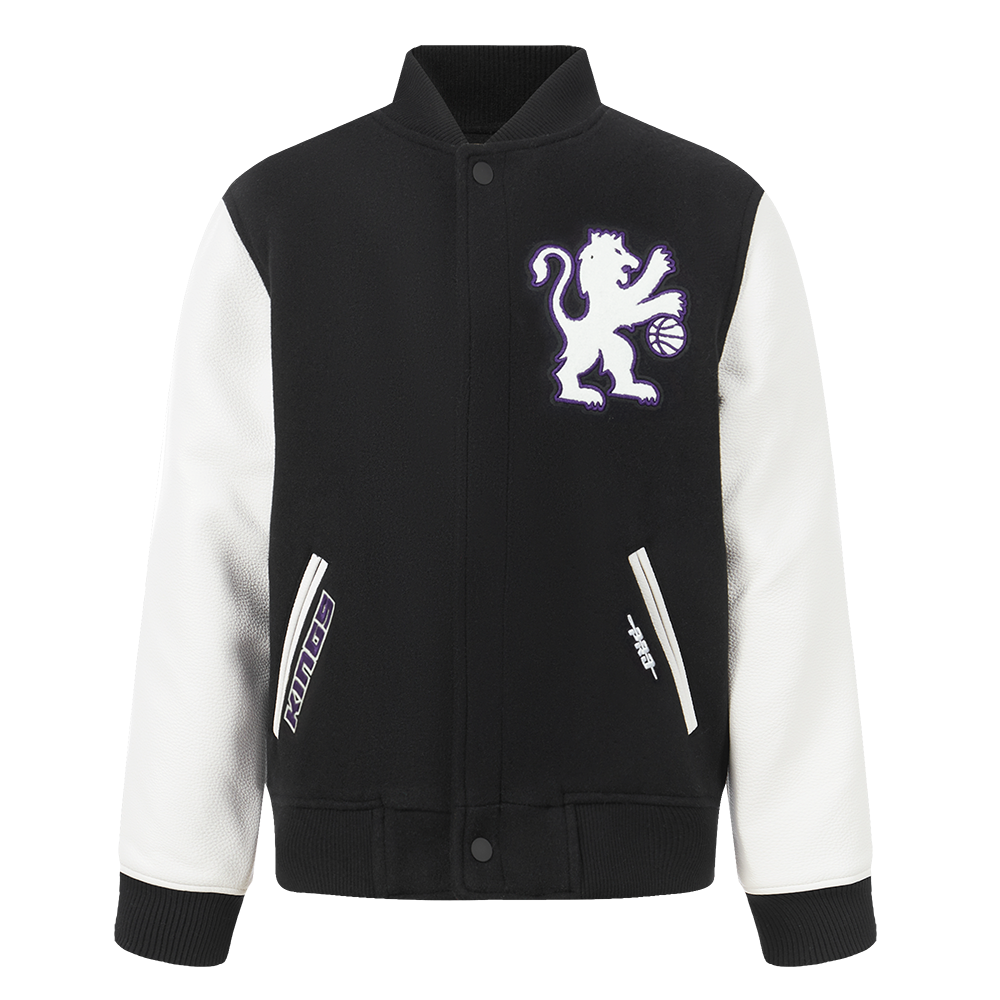 NBA SACRAMENTO KINGS CLASSIC BLOUSON COLLÉGIAL EN LAINE POUR GARÇON JUNIOR (NOIR/BLANC)
