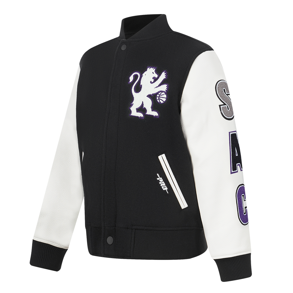 NBA SACRAMENTO KINGS CLASSIC BLOUSON COLLÉGIAL EN LAINE POUR GARÇON JUNIOR (NOIR/BLANC)