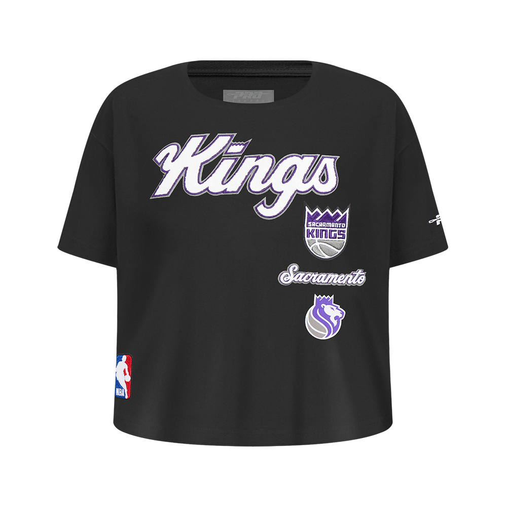 NBA SACRAMENTO KINGS RETRO CLASSIC T-SHIRT À COUPE CARRÉE À MANCHES COURTES POUR FILLE JUNIOR (NOIR)