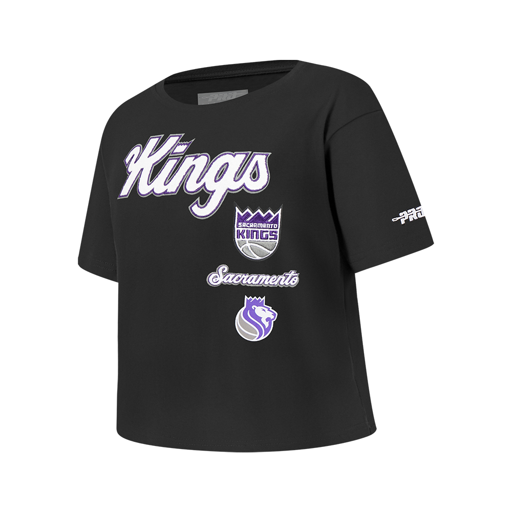 NBA SACRAMENTO KINGS RETRO CLASSIC T-SHIRT À COUPE CARRÉE À MANCHES COURTES POUR FILLE JUNIOR (NOIR)