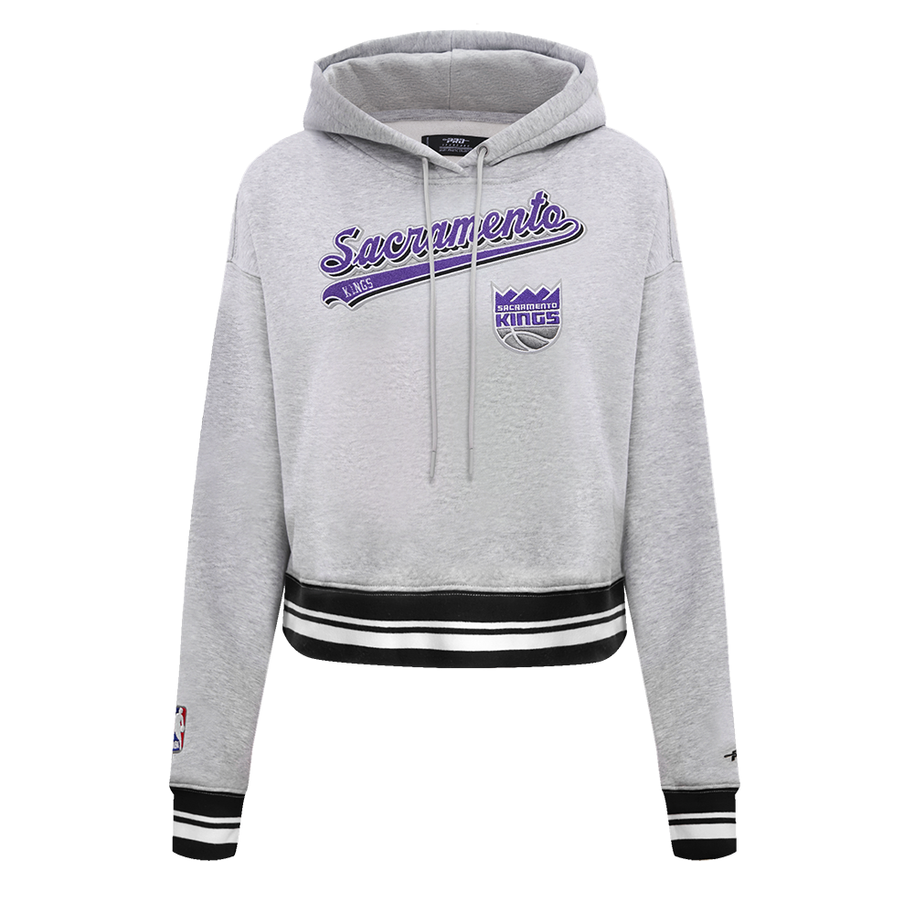 NBA SACRAMENTO KINGS SCRIPT TAIL CHANDAIL À CAPUCHON COURT EN MOLLETON CÔTELÉ POUR FEMME (GRIS CHINÉ/NOIR)