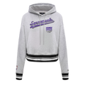 NBA SACRAMENTO KINGS SCRIPT TAIL CHANDAIL À CAPUCHON COURT EN MOLLETON CÔTELÉ POUR FEMME (GRIS CHINÉ/NOIR)