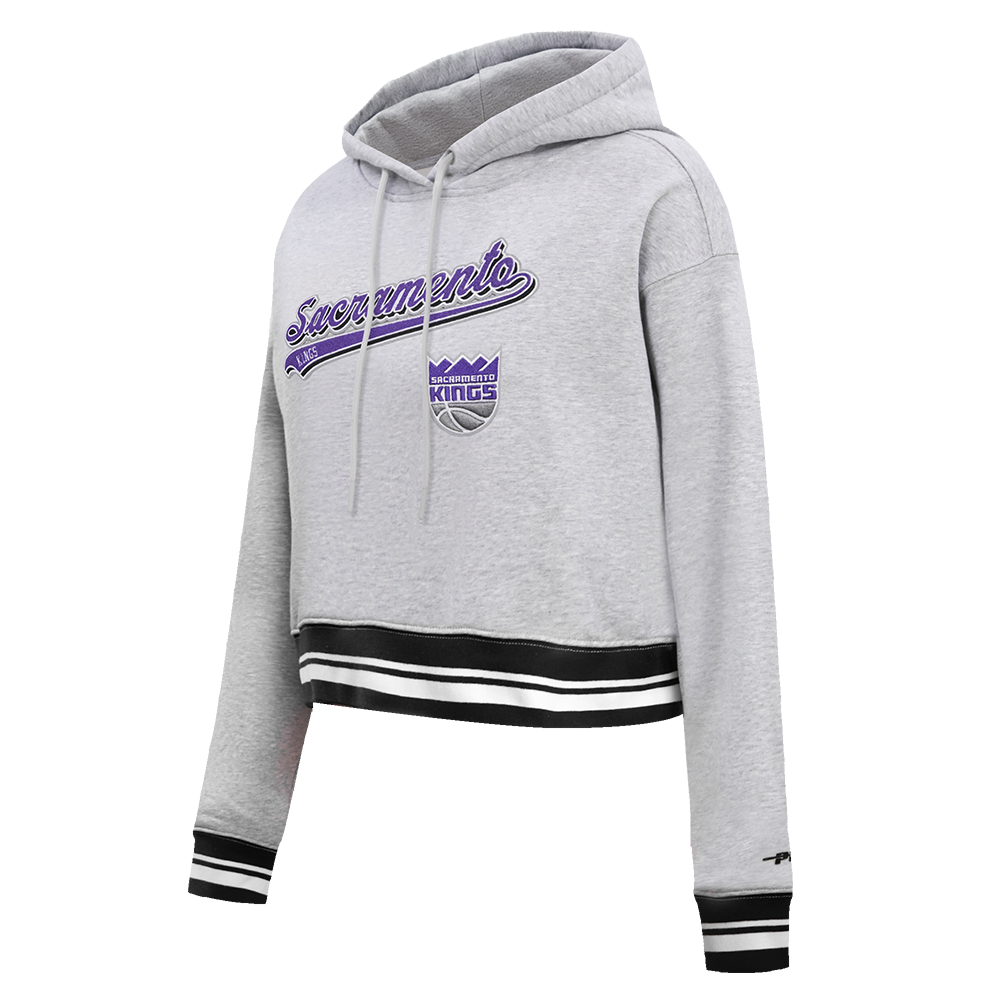 NBA SACRAMENTO KINGS SCRIPT TAIL WOMEN'S RIB FLC CROPPED PO HOODIE (HEATHER GRAY/BLACK)