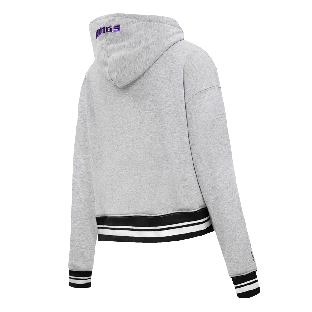 NBA SACRAMENTO KINGS SCRIPT TAIL CHANDAIL À CAPUCHON COURT EN MOLLETON CÔTELÉ POUR FEMME (GRIS CHINÉ/NOIR)