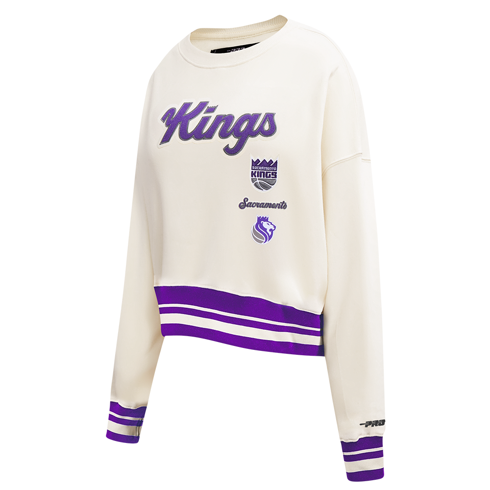 NBA SACRAMENTO KINGS RETRO CLASSIC WOMEN'S RIB FLC CREWNECK (EGGSHELL/ PURPLE)