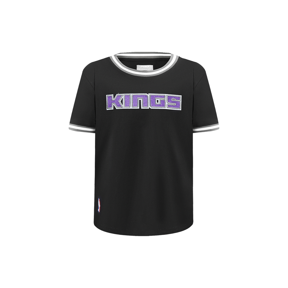 NBA SACRAMENTO KINGS CLASSIC T-SHIRT CÔTELÉ RAYÉ À MANCHES COURTES POUR GARÇON ENFANT (NOIR/GRIS)