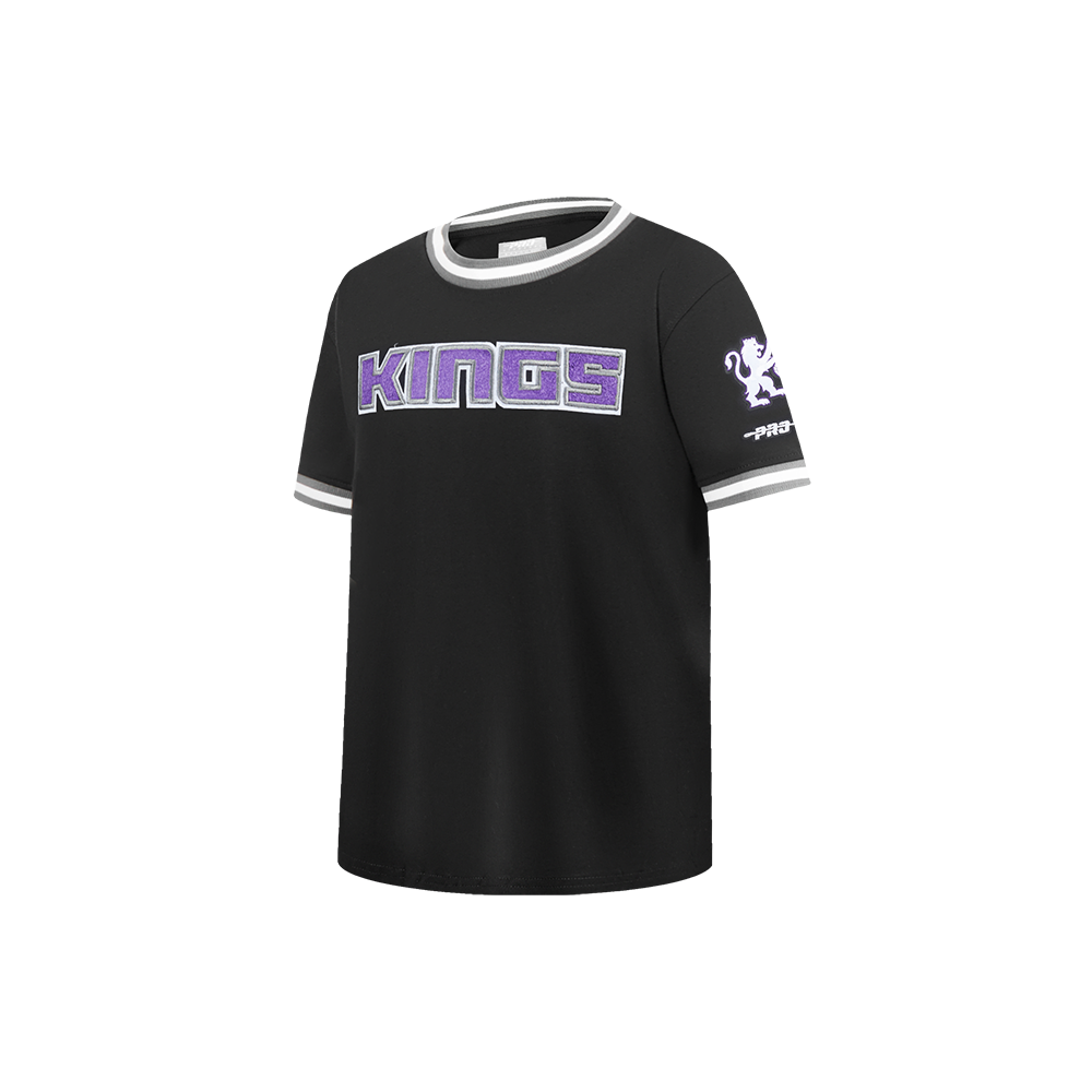 NBA SACRAMENTO KINGS CLASSIC T-SHIRT CÔTELÉ RAYÉ À MANCHES COURTES POUR GARÇON ENFANT (NOIR/GRIS)