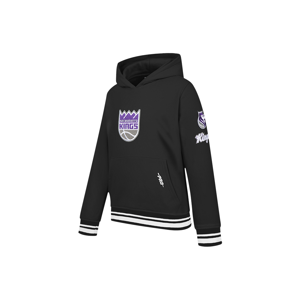 NBA SACRAMENTO KINGS RETRO CLASSIC LITTLE BOYS RIB FLEECE PULLOVER HOODIE (BLACK)
