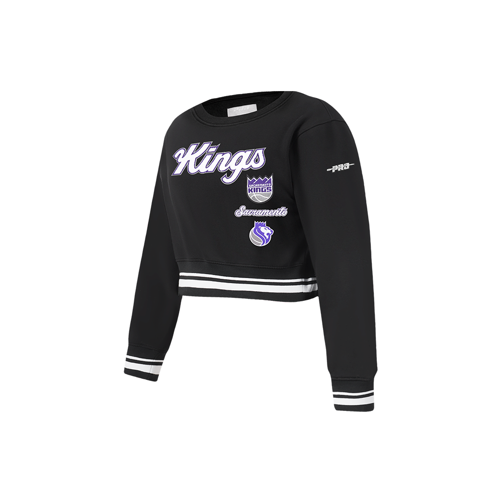 NBA SACRAMENTO KINGS RETRO CLASSIC LITTLE GIRL'S RIB FLEECE CREWNECK (BLACK)