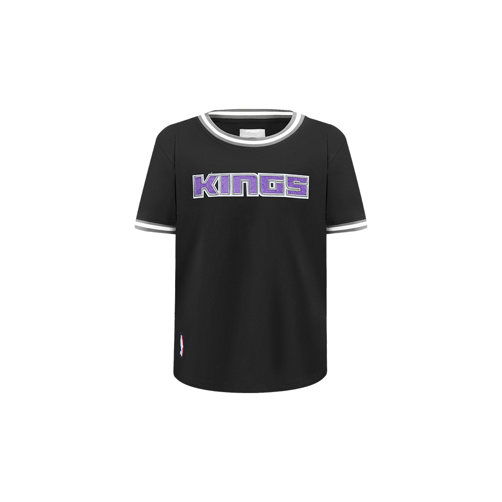 NBA SACRAMENTO KINGS CLASSIC T-SHIRT CÔTELÉ RAYÉ À MANCHES COURTES POUR GARÇON BAMBIN (NOIR/GRIS)