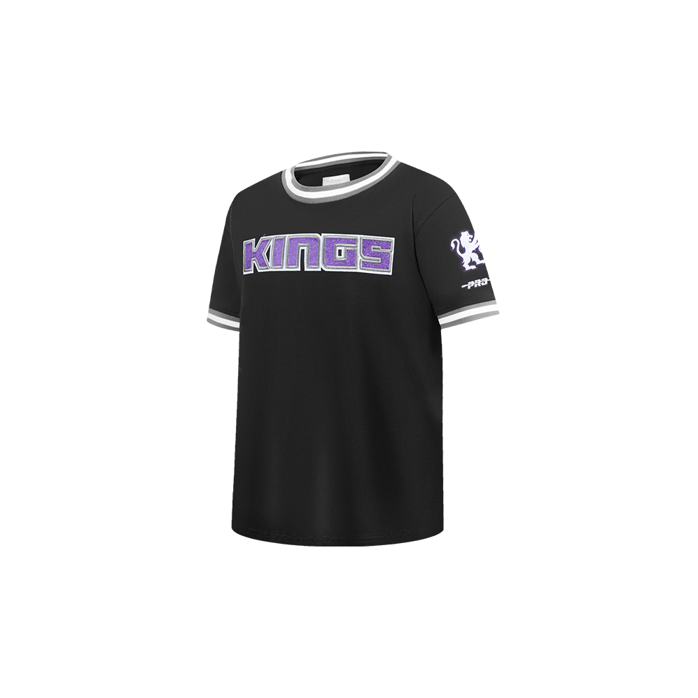 NBA SACRAMENTO KINGS CLASSIC T-SHIRT CÔTELÉ RAYÉ À MANCHES COURTES POUR GARÇON BAMBIN (NOIR/GRIS)