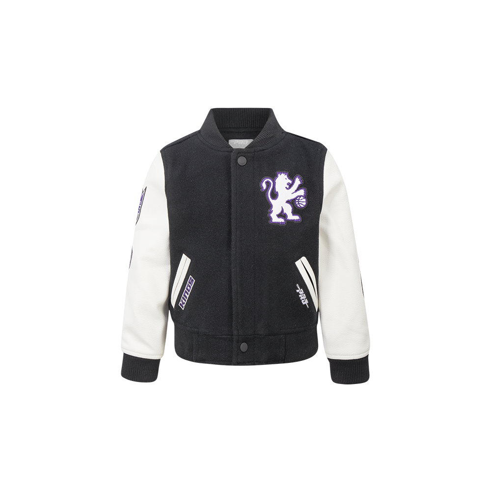 NBA SACRAMENTO KINGS CLASSIC TODDLER BOY'S WOOL VARSITY JACKET (BLACK/WHITE)