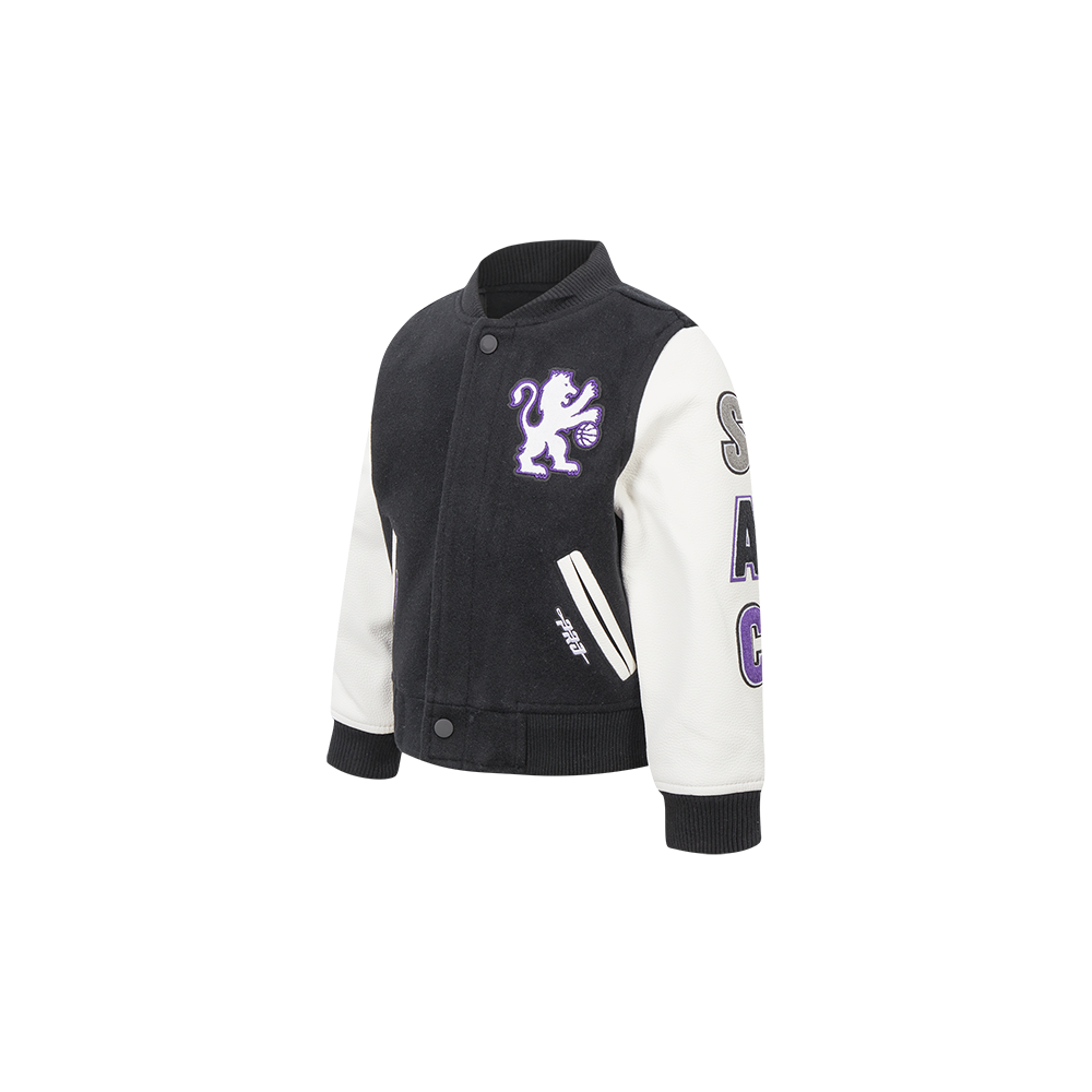 NBA SACRAMENTO KINGS CLASSIC BLOUSON COLLÉGIAL EN LAINE POUR GARÇON BAMBIN (NOIR/BLANC)