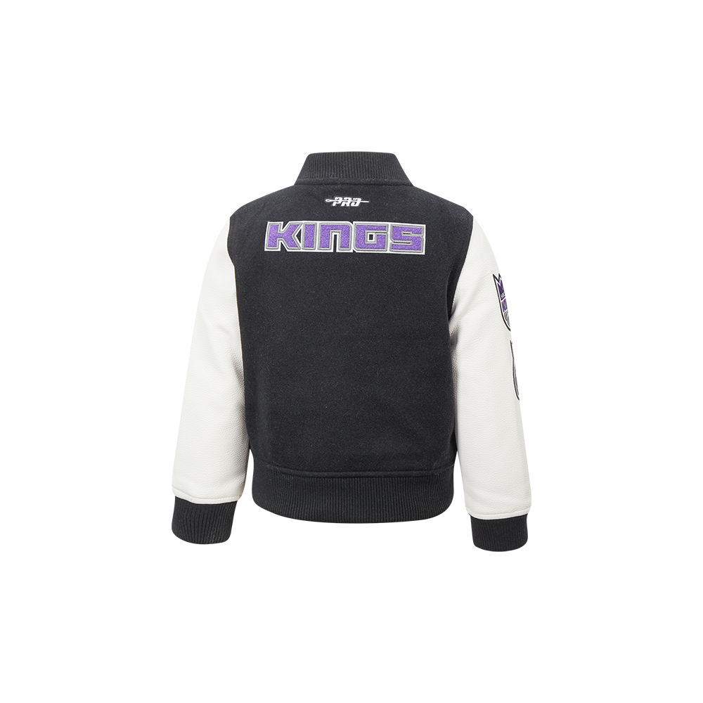 NBA SACRAMENTO KINGS CLASSIC TODDLER BOY'S WOOL VARSITY JACKET (BLACK/WHITE)