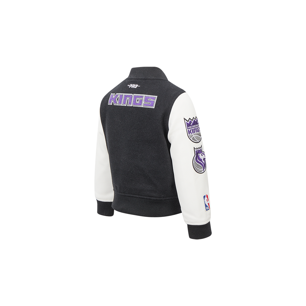 NBA SACRAMENTO KINGS CLASSIC TODDLER BOY'S WOOL VARSITY JACKET (BLACK/WHITE)