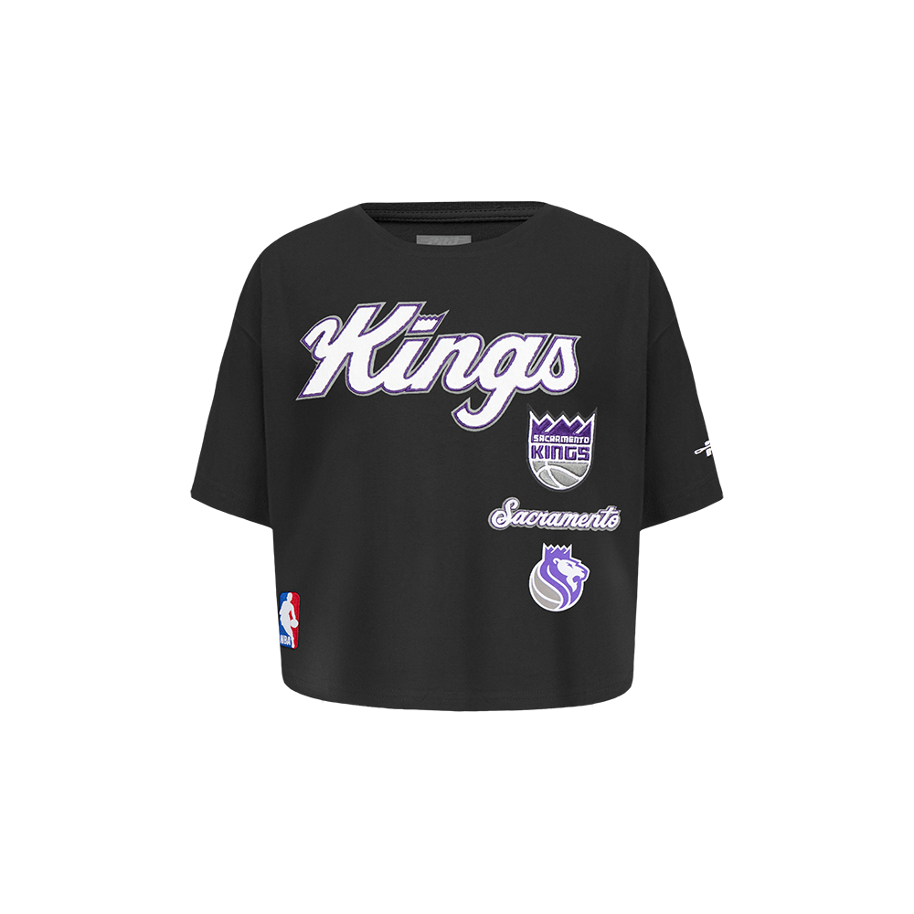 NBA SACRAMENTO KINGS RETRO CLASSIC T-SHIRT À COUPE CARRÉE À MANCHES COURTES POUR FILLE BAMBIN (NOIR)