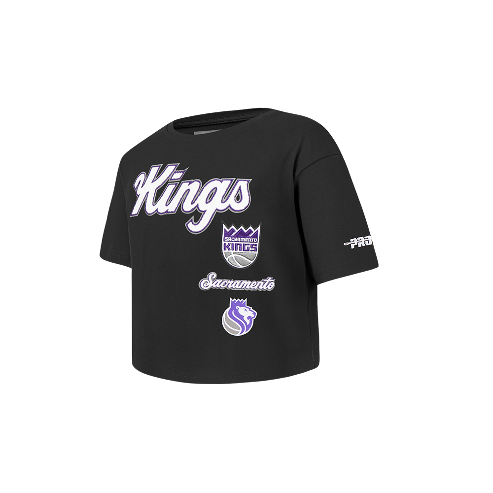 NBA SACRAMENTO KINGS RETRO CLASSIC T-SHIRT À COUPE CARRÉE À MANCHES COURTES POUR FILLE BAMBIN (NOIR)