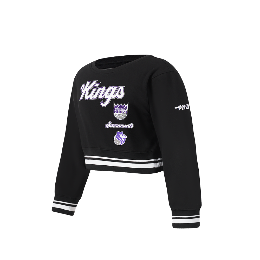 NBA SACRAMENTO KINGS RETRO CLASSIC TODDLER GIRLS RIB FLEECE CREWNECK (BLACK)
