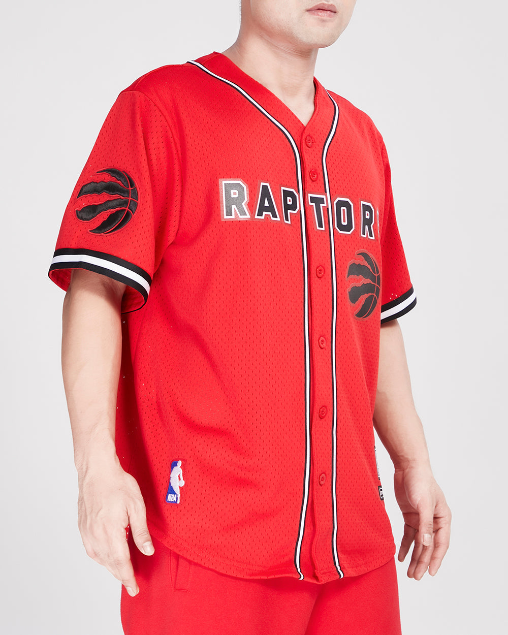 NBA TORONTO RAPTORS CLASSIC MEN'S MESH BUTTON DOWN JERSEY (RED/BLACK)