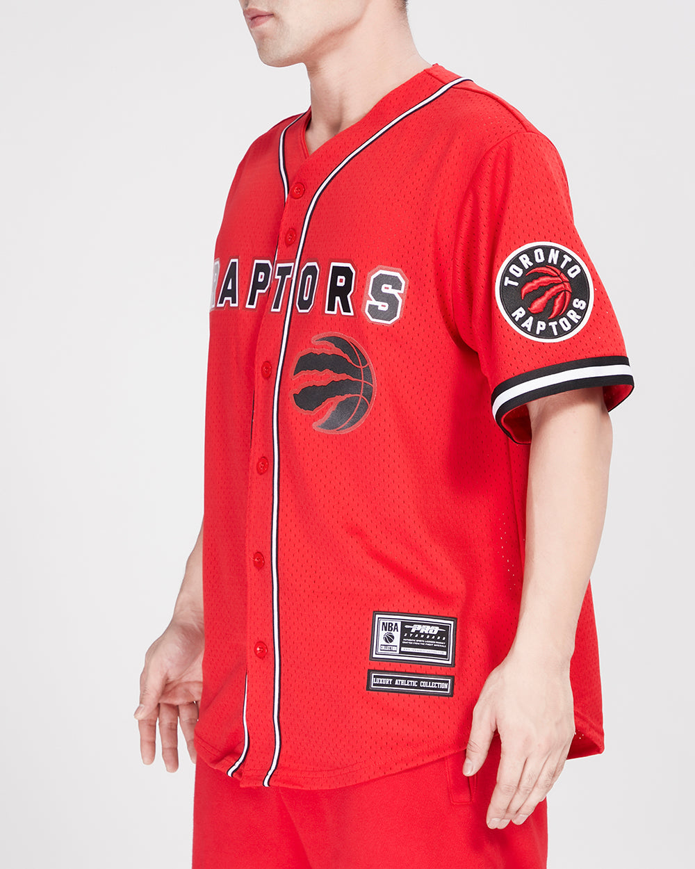 NBA TORONTO RAPTORS CLASSIC MEN'S MESH BUTTON DOWN JERSEY (RED/BLACK)