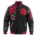 NBA TORONTO RAPTORS MASH UP BLOUSON COLLÉGIAL EN LAINE À BORDS CÔTELÉS POUR HOMME (NOIR/ROUGE/NOIR)