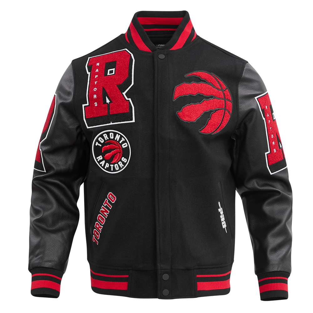 NBA TORONTO RAPTORS MASH UP MEN'S RIB WOOL VARSITY JACKET (BLACK/RED/BLACK)