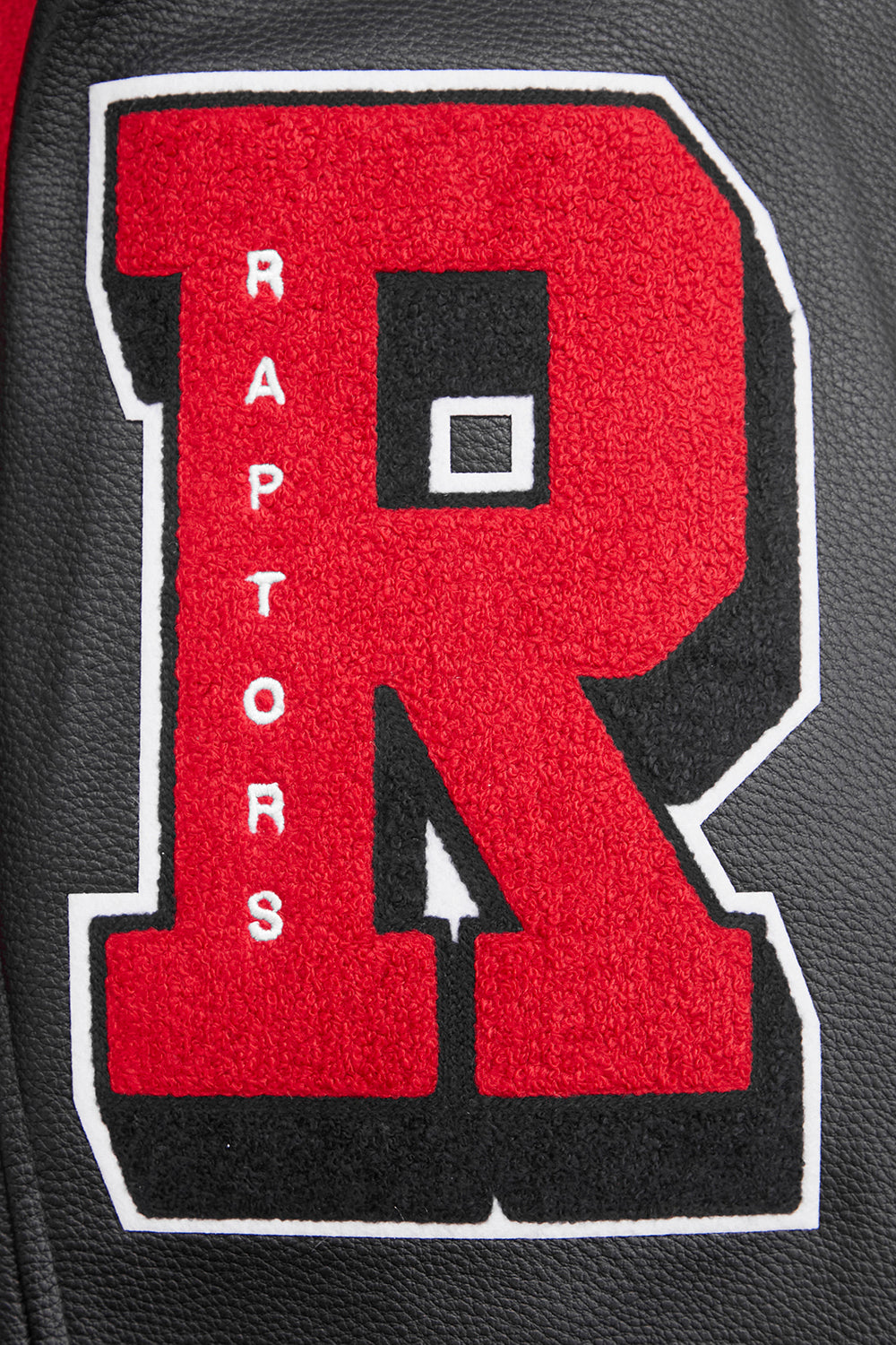 NBA TORONTO RAPTORS MASH UP BLOUSON COLLÉGIAL EN LAINE À BORDS CÔTELÉS POUR HOMME (NOIR/ROUGE/NOIR)