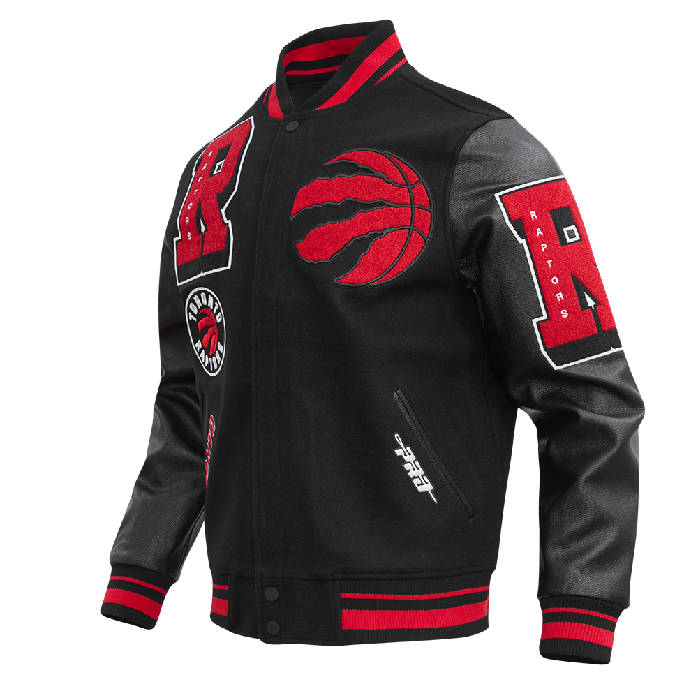 NBA TORONTO RAPTORS MASH UP MEN'S RIB WOOL VARSITY JACKET (BLACK/RED/BLACK)