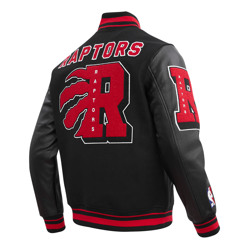 NBA TORONTO RAPTORS MASH UP BLOUSON COLLÉGIAL EN LAINE À BORDS CÔTELÉS POUR HOMME (NOIR/ROUGE/NOIR)