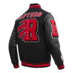 NBA TORONTO RAPTORS MASH UP BLOUSON COLLÉGIAL EN LAINE À BORDS CÔTELÉS POUR HOMME (NOIR/ROUGE/NOIR)