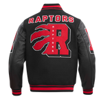 NBA TORONTO RAPTORS MASH UP BLOUSON COLLÉGIAL EN LAINE À BORDS CÔTELÉS POUR HOMME (NOIR/ROUGE/NOIR)
