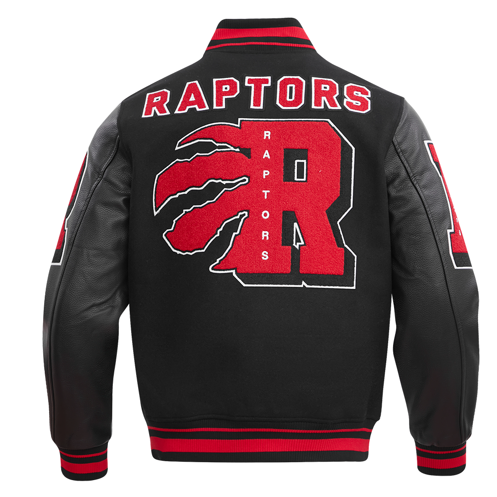 NBA TORONTO RAPTORS MASH UP BLOUSON COLLÉGIAL EN LAINE À BORDS CÔTELÉS POUR HOMME (NOIR/ROUGE/NOIR)