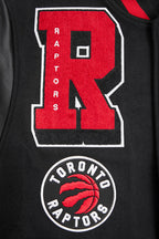 NBA TORONTO RAPTORS MASH UP BLOUSON COLLÉGIAL EN LAINE À BORDS CÔTELÉS POUR HOMME (NOIR/ROUGE/NOIR)