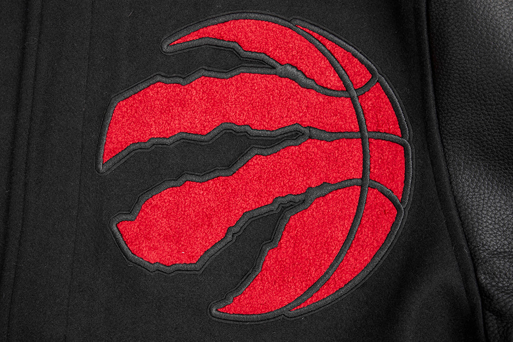 NBA TORONTO RAPTORS MASH UP BLOUSON COLLÉGIAL EN LAINE À BORDS CÔTELÉS POUR HOMME (NOIR/ROUGE/NOIR)
