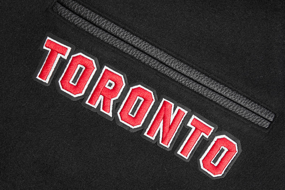 NBA TORONTO RAPTORS MASH UP BLOUSON COLLÉGIAL EN LAINE À BORDS CÔTELÉS POUR HOMME (NOIR/ROUGE/NOIR)