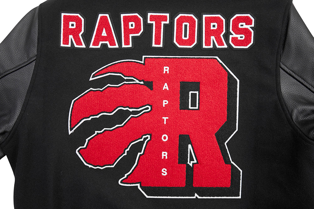 NBA TORONTO RAPTORS MASH UP BLOUSON COLLÉGIAL EN LAINE À BORDS CÔTELÉS POUR HOMME (NOIR/ROUGE/NOIR)