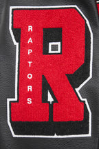 NBA TORONTO RAPTORS MASH UP BLOUSON COLLÉGIAL EN LAINE À BORDS CÔTELÉS POUR HOMME (NOIR/ROUGE/NOIR)
