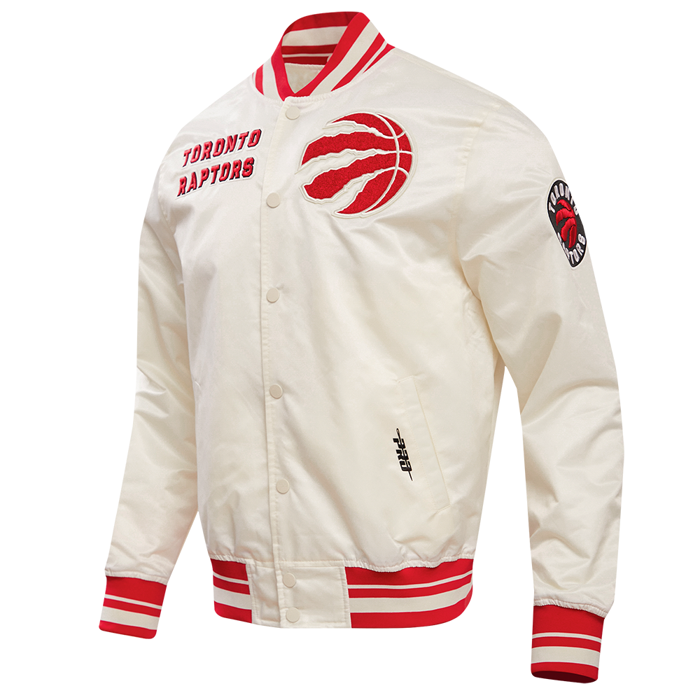 NBA TORONTO RAPTORS RETRO CLASSIC MEN'S RIB SATIN JACKET (EGGSHELL/ RED)
