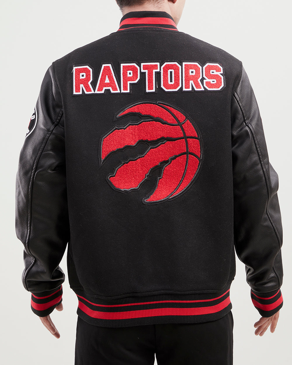 NBA TORONTO RAPTORS RETRO CLASSIC MEN'S RIB WOOL VARSITY JACKET (BLACK/RED/BLACK)