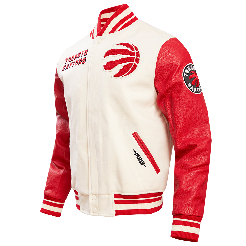 NBA TORONTO RAPTORS RETRO CLASSIC MEN'S RIB WOOL VARSITY JACKET (EGGSHELL/RED)