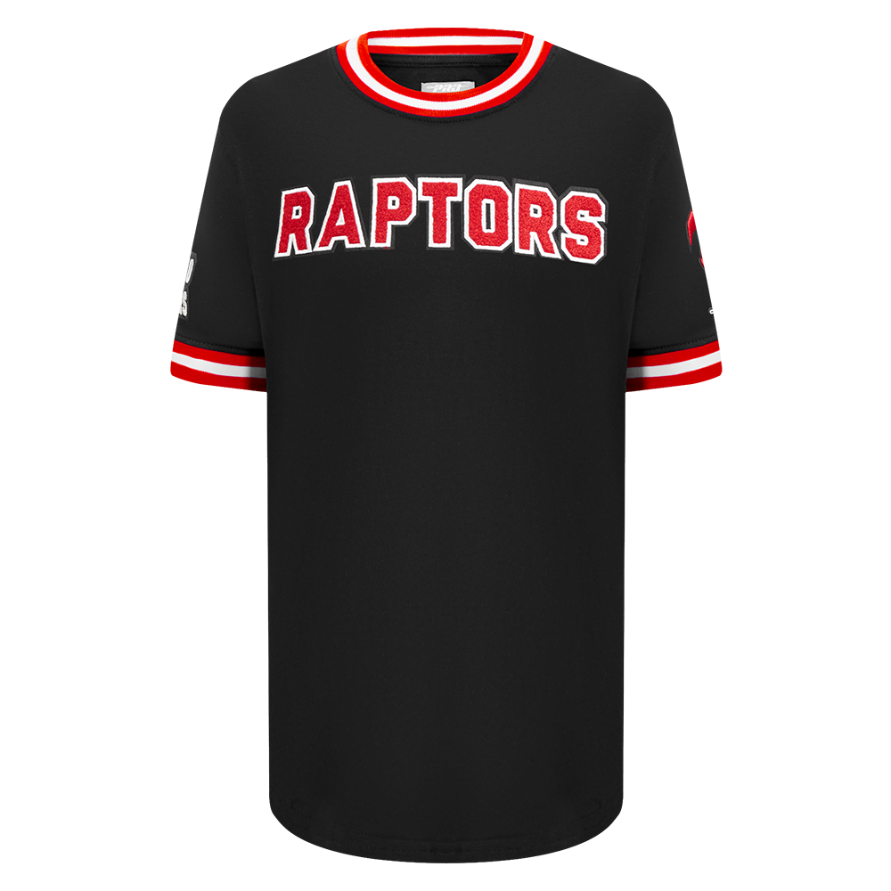 NBA TORONTO RAPTORS CLASSIC T-SHIRT CÔTELÉ RAYÉ À MANCHES COURTES POUR GARÇON JUNIOR (NOIR/ROUGE)
